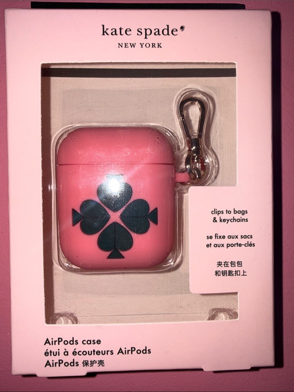 kate spade Pink Clover AirPods Case with Black Motif